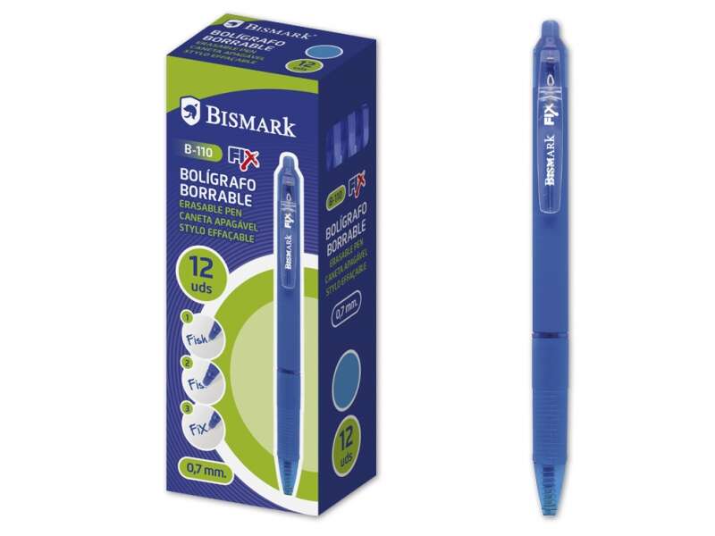 Bismark Boligrafo Borrable con Clip - Punta de 0.7 mm - Grip de Goma - Color Azul