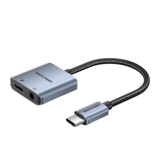 Vention Adapatador de Audio DAC - USB-C Macho - Jack 3.5mm Hembra - USB-C Hembra - Power Delivery 60W - Cable 10cm - Aluminio - Color Gris Vention Adapatador de Audio DAC - USB-C Macho - Jack 3.5mm Hembra - USB-C Hembra - Power Delivery 60W - Cable 10cm - Aluminio - Color Gris
