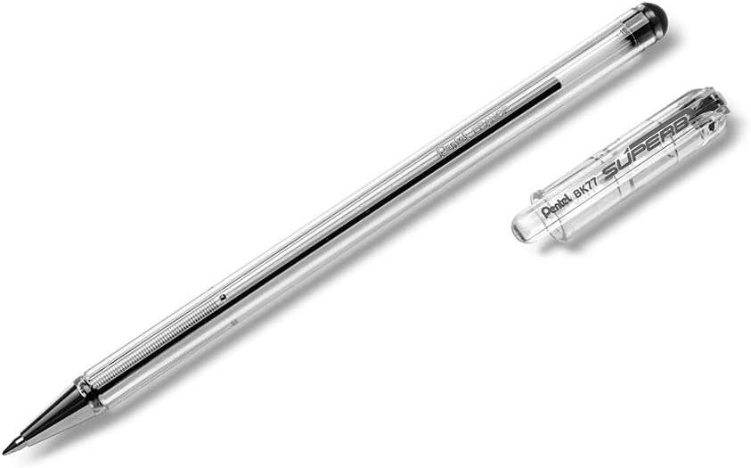 Pentel SuperB Boligrafo de Bola - Punta Fina 0.7mm - Trazo 0.35mm - Tinta con Base de Aceite - Color Negro