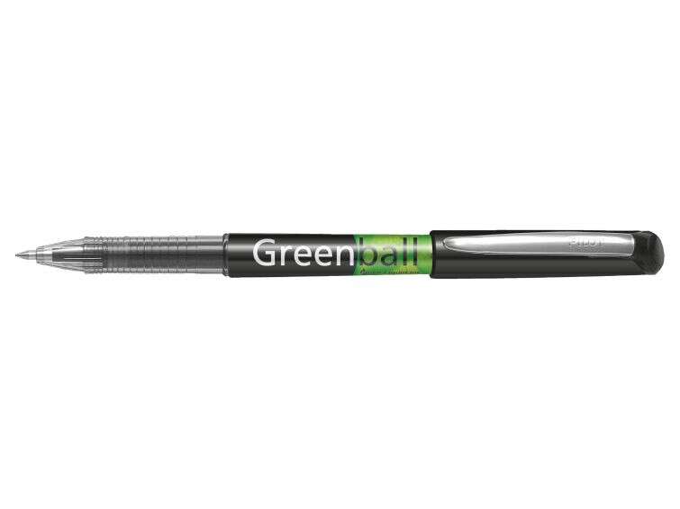 Pilot Boligrafo de Tinta Liquida Greenball - Recargable - Fabricado con Plastico Reciclado - Punta Media 0.7mm - Trazo 0.35mm - Color Negro