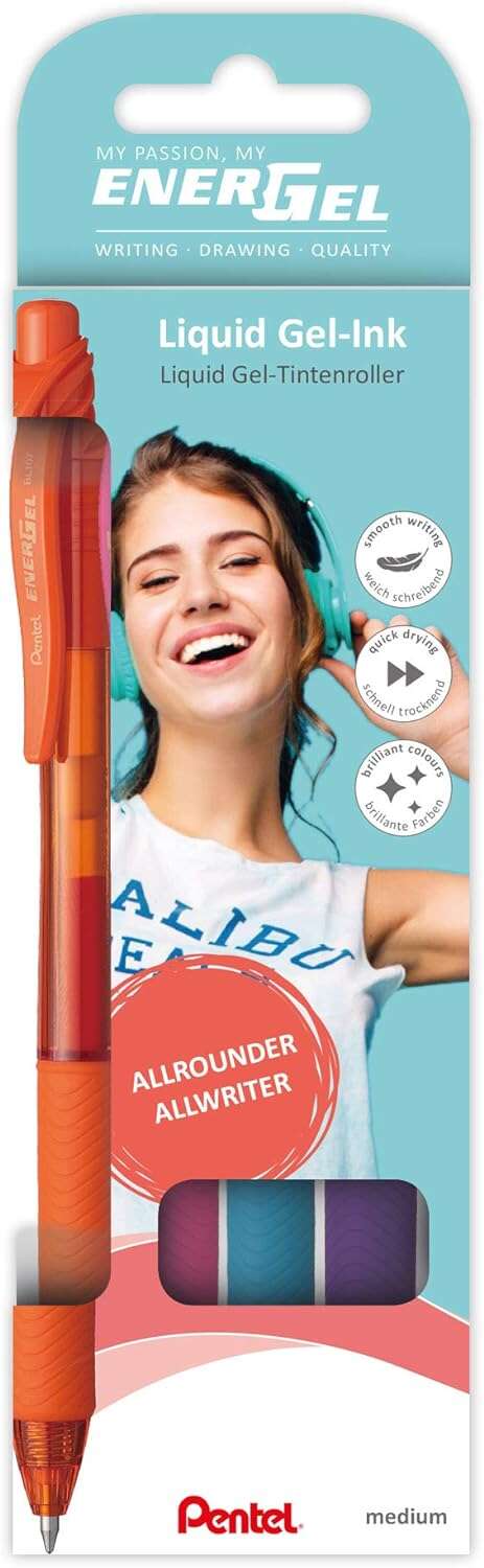 Pentel EnerGel X Pack de 4 Boligrafos de Bola Retractiles Tinta Gel - Punta 0.7mm - Trazo 0.35mm - Recargable - Grip de Agarre - 50% de Materiales Reciclados - Colores Fantasia Surtidos