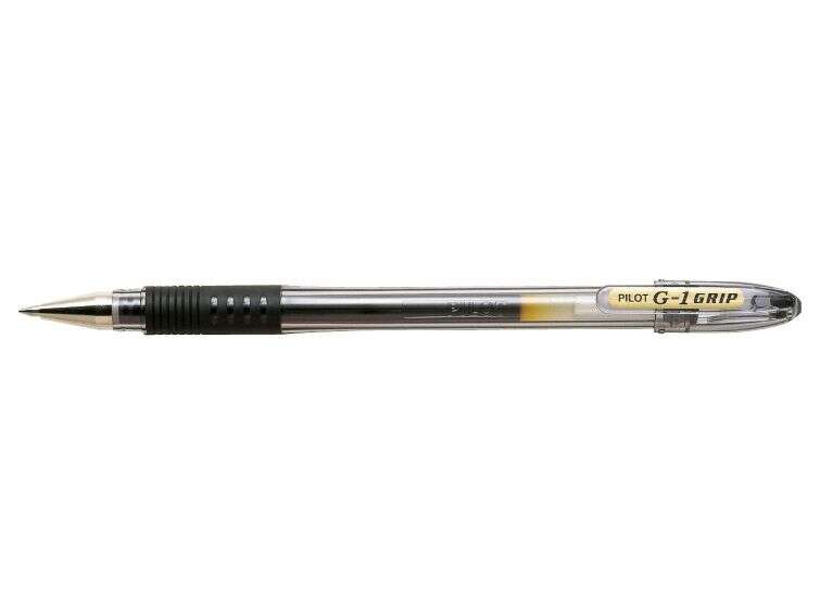 Pilot Boligrafo de Gel G1 Grip - Recargable - Grip de Goma - Punta de Bola 0.5mm - Trazo 0.3mm - Cuerpo Transparente - Color Negro