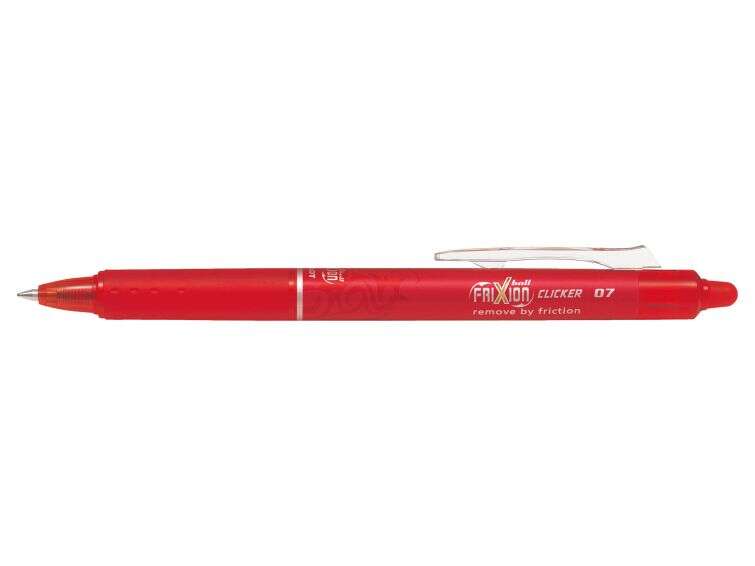 Pilot Frixion Clicker Boligrafo de Gel Borrable Retractil - Punta de Bola 0.7mm - Trazo 0.4mm - Grip Ergonomico - Color Rojo
