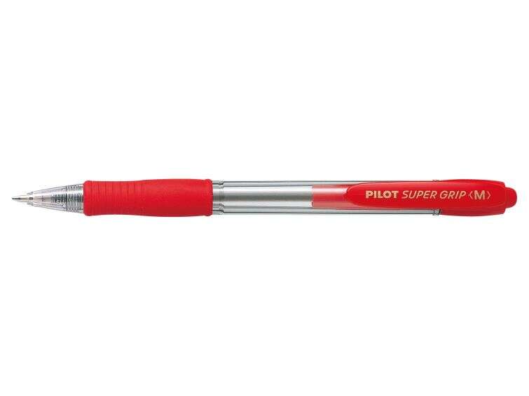 Pilot Boligrafo de Bola Retractil SuperGrip - Punta Redonda 1.0mm - Trazo 0.27mm - Tinta de Aceite - Grip Ergonomico - Color Rojo