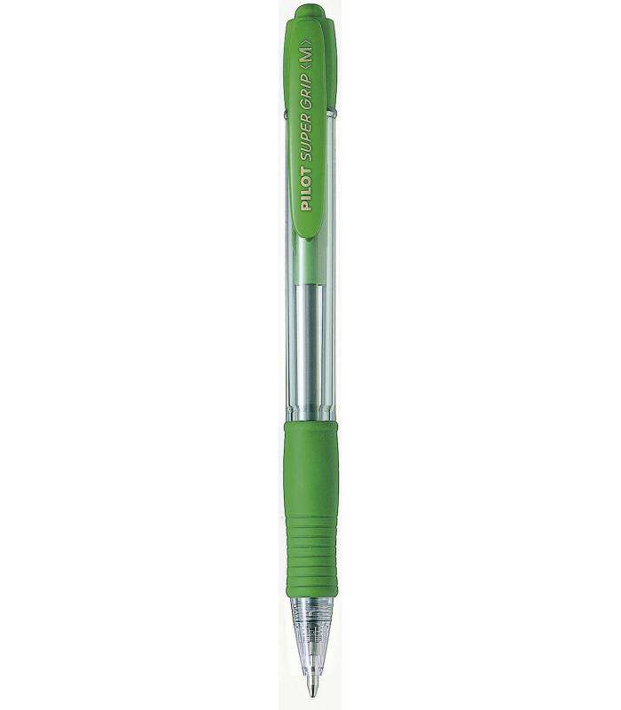 Pilot Boligrafo de Bola Retractil SuperGrip - Punta Redonda 1.0mm - Trazo 0.27mm - Tinta de Aceite - Grip Ergonomico - Color Verde Claro