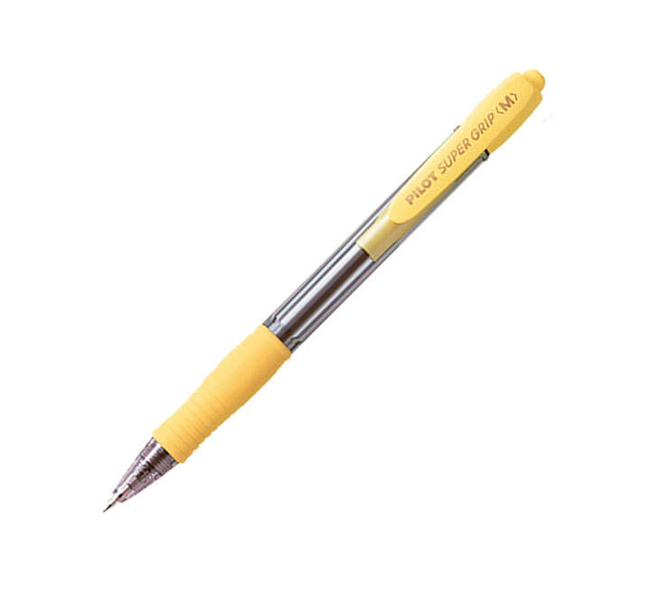 Pilot Boligrafo de Bola Retractil SuperGrip - Punta Redonda 1.0mm - Trazo 0.27mm - Tinta de Aceite - Grip Ergonomico - Color Amarillo