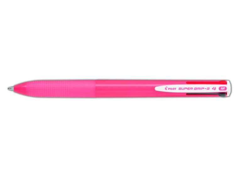 Pilot Boligrafo de Bola Retractil Super Grip G4 - 4 Colores - Punta 1.0mm - Trazo 0.27mm - Cuerpo Rosa