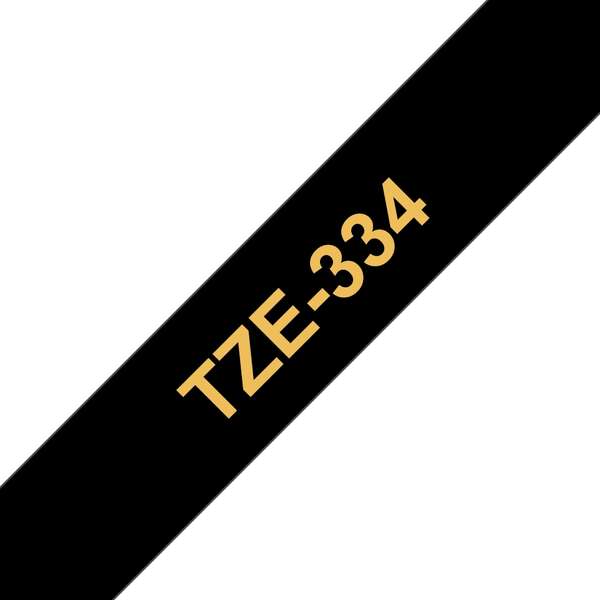 Brother TZe334 Cinta Laminada Generica de Etiquetas - Texto dorado sobre fondo negro - Ancho 12mm x 8 metros Brother TZe334 Cinta Laminada Generica de Etiquetas - Texto dorado sobre fondo negro - Ancho 12mm x 8 metros