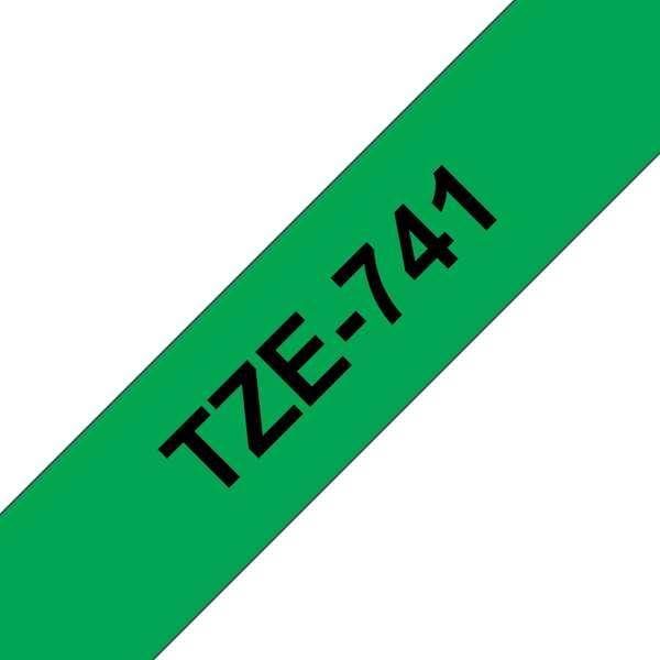 Brother TZe741 Cinta Laminada Generica de Etiquetas - Texto negro sobre fondo verde - Ancho 18mm x 8 metros Brother TZe741 Cinta Laminada Generica de Etiquetas - Texto negro sobre fondo verde - Ancho 18mm x 8 metros