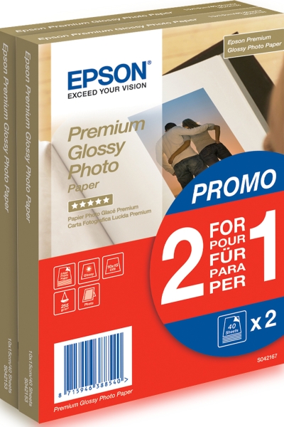 Epson Premium Glossy Photo Pack de 80 Hojas de Papel Fotografico - 10x15cm - Gramaje de 255g/m2 - Acabado Brillante - Compatible con Impresoras Inkjet - Color Blanco