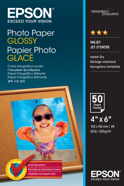 Epson Photo Glossy Pack de 50 Hojas de Papel Fotografico - 10x15cm - Gramaje de 200g/m2 - Acabado Brillante - Compatible con Impresoras Inkjet - Color Blanco Epson Photo Glossy Pack de 50 Hojas de Papel Fotografico - 10x15cm - Gramaje de 200g/m2 - Acabado Brillante - Compatible con Impresoras Inkjet - Color Blanco