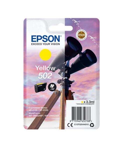 Epson 502 Amarillo Cartucho de Tinta Original - C13T02V44010 Epson 502 Amarillo Cartucho de Tinta Original - C13T02V44010
