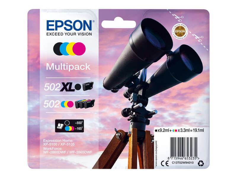 Epson 502XL/502 Pack de 4 Cartuchos de Tinta Originales - C13T02W94010 Epson 502XL/502 Pack de 4 Cartuchos de Tinta Originales - C13T02W94010