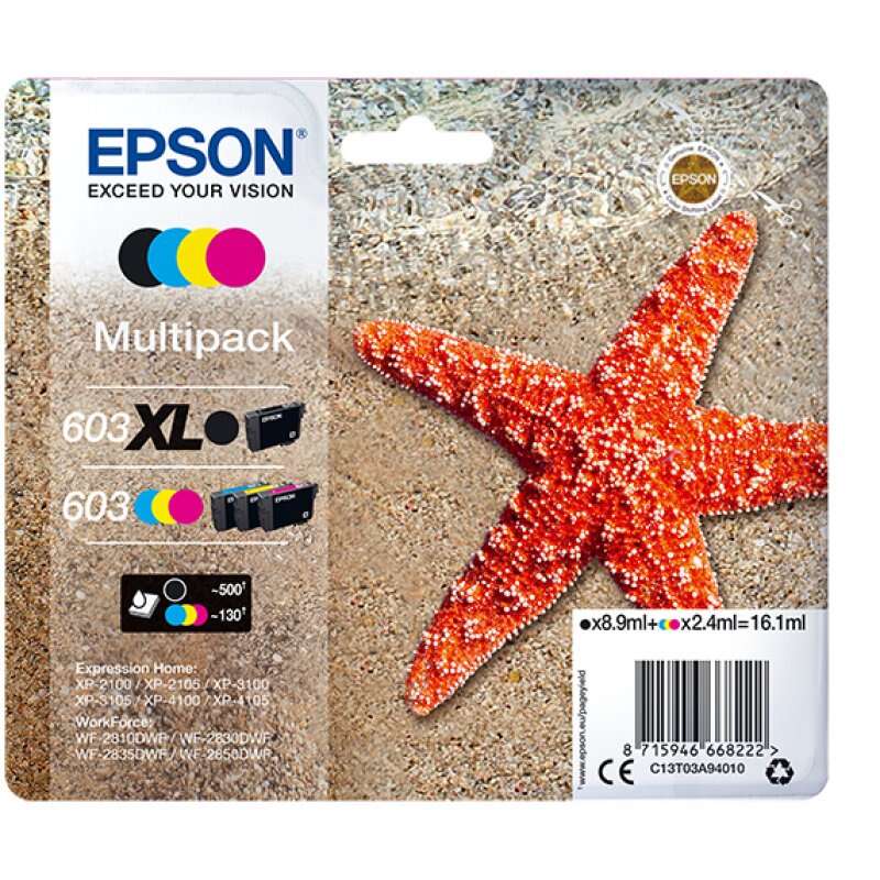 Epson 603XL/603 Pack de 4 Cartuchos de Tinta Originales - C13T03A94010 Epson 603XL/603 Pack de 4 Cartuchos de Tinta Originales - C13T03A94010
