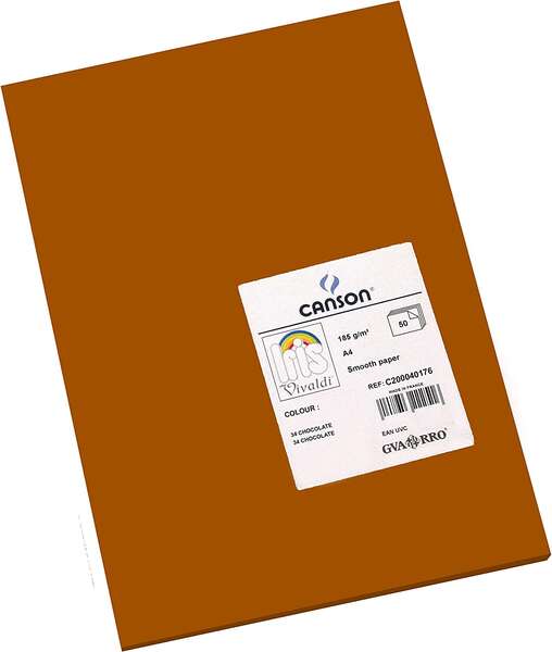 Canson Guarro Pack de 50 Cartulinas Iris A4 de 185g - 21x29.7cm - Color Chocolate