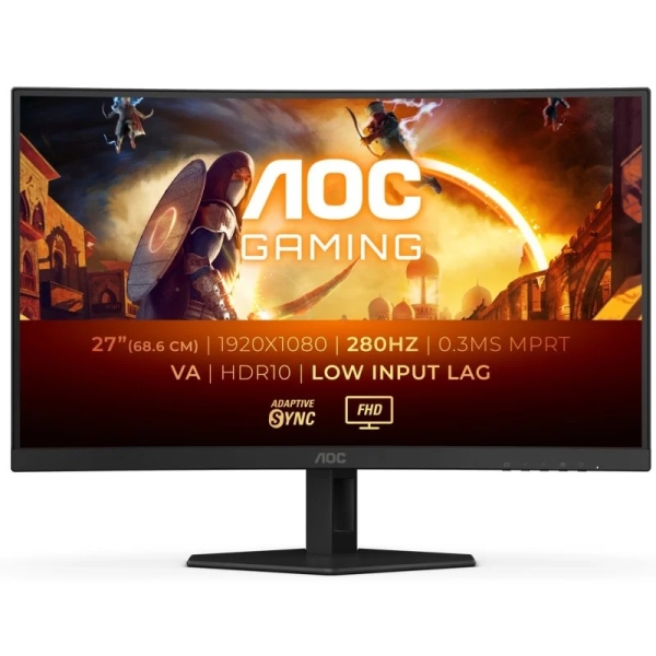 AOC G4 Monitor 27\" Curvo 1500R LED Fast Va FullHD 280Hz HDR10 - Respuesta 1ms - Angulo de Vision 178° - HDMI, DisplayPort, Audio - Montaje VESA 100x100
