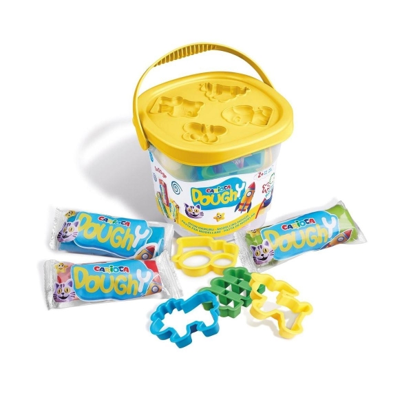 Carioca Doughy Cubo con 3 Paquetes de Pasta de Modelar 50gr + 4 Moldes - Blanda y Flexible - Facil de Amasar y Moldear - Ideal para Iniciacion al Modelaje - Tapa de Colores Surtidos Aleatorios Carioca Doughy Cubo con 3 Paquetes de Pasta de Modelar 50gr + 4 Moldes - Blanda y Flexible - Facil de Amasar y Moldear - Ideal para Iniciacion al Modelaje - Tapa de Colores Surtidos Aleatorios
