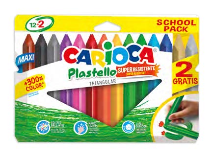 Carioca Plastello Maxi Pack de 12+2 Plasticeras Triangulares - Brillantes y Lavables - Colores Surtidos Carioca Plastello Maxi Pack de 12+2 Plasticeras Triangulares - Brillantes y Lavables - Colores Surtidos