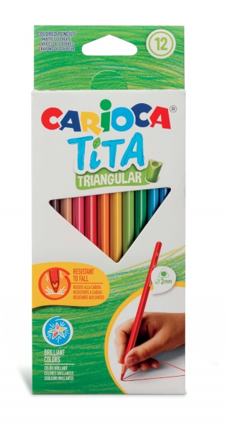 Carioca Tita Pack de 12 Lapices Triangulares de Resina - Cuerpo Triangular - Colores Brillantes y Lavables - Escritura Blanda - Mina Ø 3mm - Color Varios