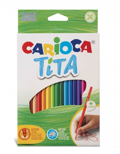 Carioca Tita Pack de 36 Lapices de Resina - Cuerpo Hexagonal - Colores Brillantes y Lavables - Escritura Blanda - Mina Ø 3mm Segura y Super Resistente a las Caidas - Color Varios