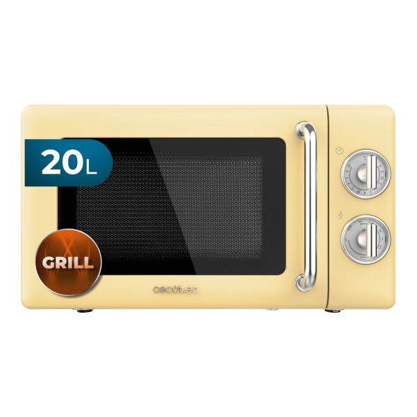 Cecotec Proclean 3110 Retro Yellow Microondas con Grill - 700W - Capacidad 20L - 6 Niveles - Estilo Vintage - Avisador Acustico - Color Amarillo Pastel Cecotec Proclean 3110 Retro Yellow Microondas con Grill - 700W - Capacidad 20L - 6 Niveles - Estilo Vintage - Avisador Acustico - Color Amarillo Pastel
