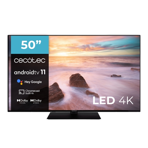 Cecotec A2Z series ALU20050ZS Televisor Smart TV sin Marco de 50\" LED 4K UHD - Android TV 11 - Chromecast Integrado - HDR10+ - Dolby Vision - Sonido Dolby Atmos - Peana Central - Color Negro