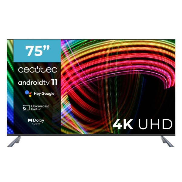 Cecotec A3 series ALU30075 Televisor Smart TV sin Marco de 75\" LED con Resolucion 4K UHD - Android TV 11 - Dolby Vision y Atmos - HDMI 2.1 - Chromecast Integrado - Asistente Google - Color Negro