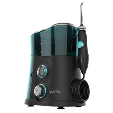 Cecotec Bamba ToothCare 1200 Jet Pro Irrigador Bucal - 7 Boquillas - Hasta 1250-1700 Pulsos por Minuto - Pantalla LED - Capacidad 1000ml - 10 Ajustes de Presion - IPX4 - Desinfeccion con Luz UV
