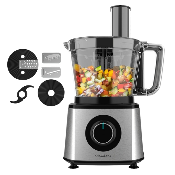 Cecotec Paprika 2000 Procesador de Alimentos - 2000W - Varias Velocidades - Incluye Accesorios - Acero Inoxidable - Color Negro y Plata