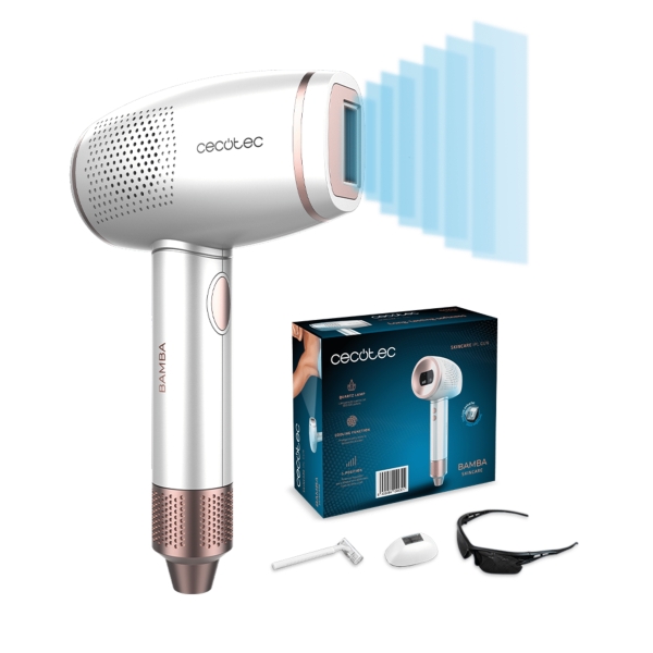 Cecotec Bamba SkinCare IPL Quartz Gun Depiladora IPL - LCD - 500.000 Disparos - Funcion de Enfriamiento - 5 Niveles - Lampara de Cuarzo - Sensor de Contacto - Uso en Cuerpo y Rostro - Color Blanco
