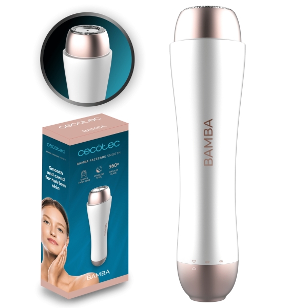Cecotec FaceCare Smooth Depiladora Facial - Acero Inoxidable - Apto para Todo Tipo de Vello - Cuchilla Circular - Proteccion IPX5 - Tapa Protectora - Limpieza Sencilla - Color Blanco