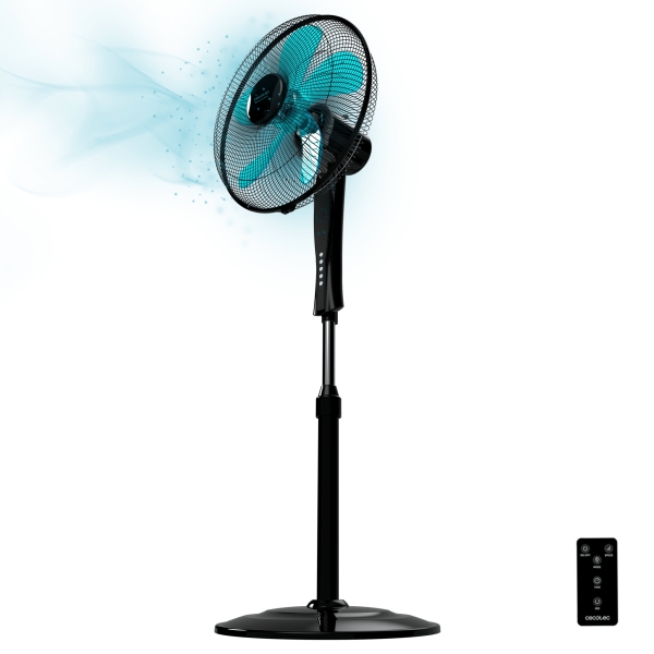 Cecotec EnergySilence 530 Power Connected Ventilador de Pie con 5 Aspas - 50W - Diametro 40cm - Panel LED - 3 Velocidades - Temporizador - Oscilante - Altura Ajustable - Color Negro