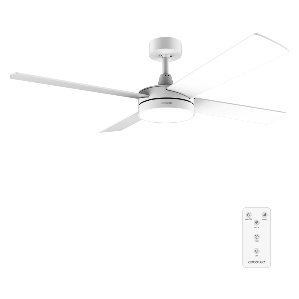 Cecotec EnergySilence Aero 5200 White Line Ventilador de Techo con 4 Aspas y Luz LED Integrada - 65W - Diametro de 52\" - Mando a Distancia - Temporizador - 3 Velocidades - Modo Invierno - Color Blanco