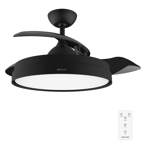 Cecotec EnergySilence Aero 4280 Invisible Black Ventilador de Techo con Luz - 40W - Aspas Retractiles - 3 Tonos - Diametro de 42\" - Modo Invierno - 6 Velocidades - Temporizador - Color Negro