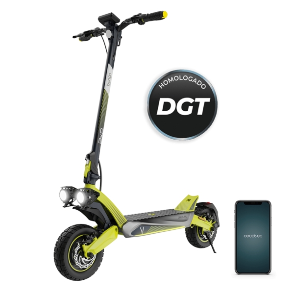 Cecotec Bongo V55 2x2 Connected Patinete Electrico - 1600W - Autonomia hasta 55km - Ruedas 10\" - Doble Suspension - Frenado E-Abs - Homologado por la DGT - Control con App - Color Negro y Amarillo