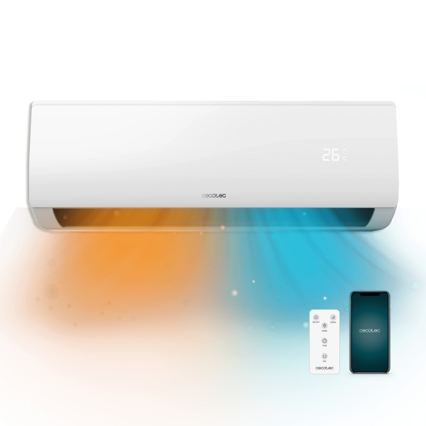 Cecotec AirClima 12000 Aire Acondicionado Split - 3000 Frigorias - Capacidad 12000 BTU - Bomba de Calor - Sistema Inverter - Control WiFi - Pantalla LED - 8 Velocidades - Filtro Lavable - Color Blanco