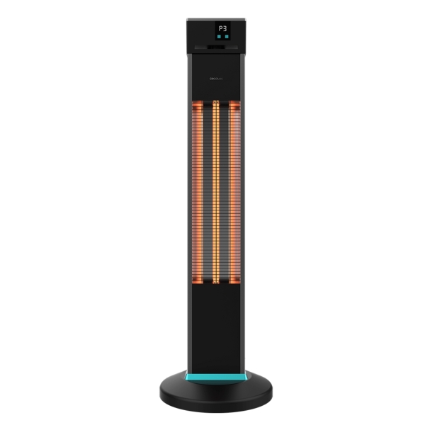 Cecotec ReadyWarm 2000 Power Tower Estufa Halogena de Torre para Exterior - 2000W - 3 Niveles de Calor - Pantalla LCD - Proteccion IP34 - Seguridad con Triple Proteccion - Color Negro