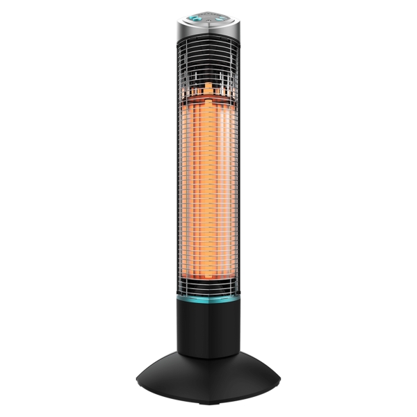 Cecotec ReadyWarm 1000 Power Tower Estufa Halogena de Torre para Exterior - 1000W - Proteccion IP55 - Oscilacion 90º - 2 Niveles de Calor - Temporizador hasta 4H - Mando a Distancia - Color Negro