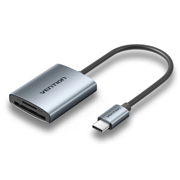 Vention Lector de Tarjetas TF y SD - Cable USB-C 3.0 de 15cm - Aluminio - Color Gris Vention Lector de Tarjetas TF y SD - Cable USB-C 3.0 de 15cm - Aluminio - Color Gris