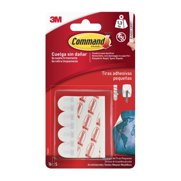 Command Pack de 16 Tiras Adhesivas de Repuesto - Formatos S - Soporta hasta 1.3kg - Color Blanco Command Pack de 16 Tiras Adhesivas de Repuesto - Formatos S - Soporta hasta 1.3kg - Color Blanco