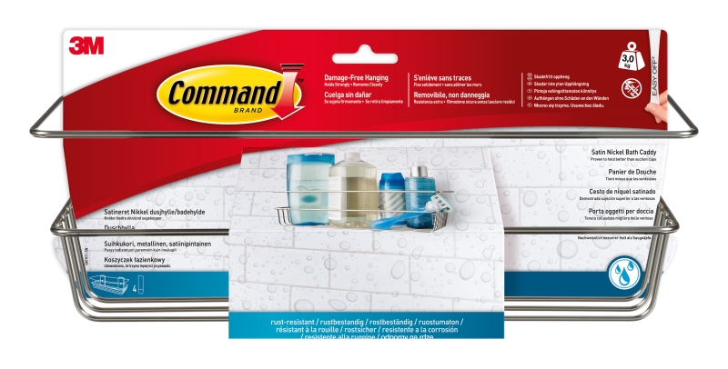 Command Cesto Organizador de Aseo - Soporta hasta 3kg - Incluye 4 Tiras Adhesivas - Color Niquel Satinado Command Cesto Organizador de Aseo - Soporta hasta 3kg - Incluye 4 Tiras Adhesivas - Color Niquel Satinado