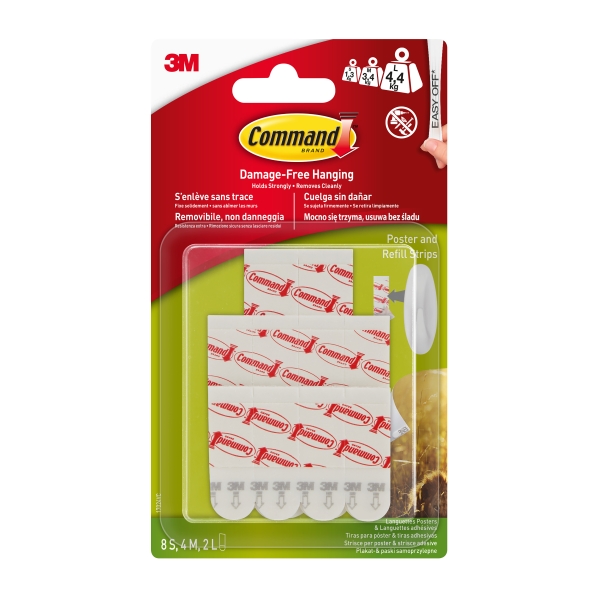 Command Tiras Adhesivas para Posteres - Formatos Surtidos - Soporta hasta 4.4kg - Color Blanco Command Tiras Adhesivas para Posteres - Formatos Surtidos - Soporta hasta 4.4kg - Color Blanco
