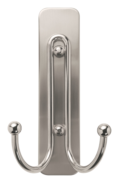 Command Gancho Doble Grande - 1 Tira Adhesiva - Color Niquel Pulido