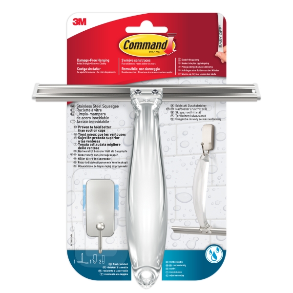 Command Limpiamamparas con Gancho - Acero Inoxidable - Incluye 2 Tiras Adhesivas para Aseo - Color Niquel Satinado Command Limpiamamparas con Gancho - Acero Inoxidable - Incluye 2 Tiras Adhesivas para Aseo - Color Niquel Satinado
