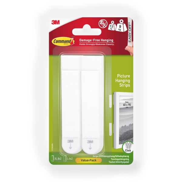 Command Pack de 24 Tiras Adhesivas para Objetos Pesados - 4 Pares L + 8 Pares XL - Soporta hasta 9kg - Color Blanco Command Pack de 24 Tiras Adhesivas para Objetos Pesados - 4 Pares L + 8 Pares XL - Soporta hasta 9kg - Color Blanco