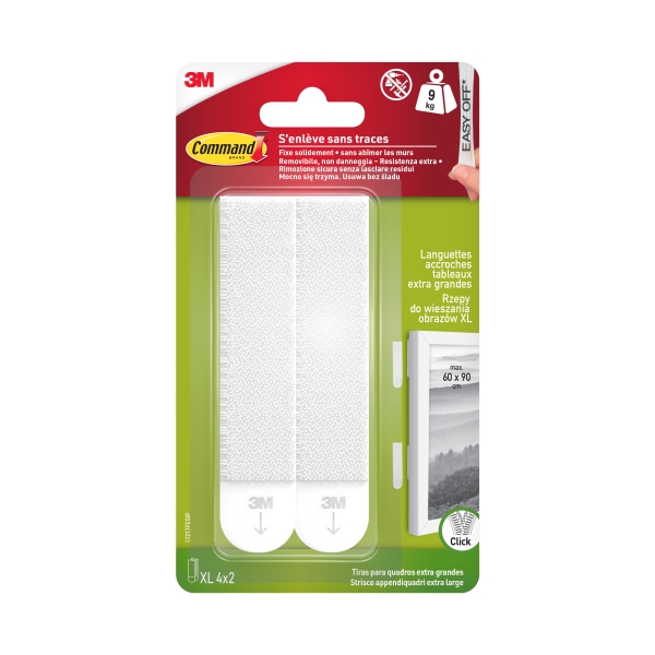 Command Pack de 8 Tiras Adhesivas para Objetos Pesados - 4 Pares XL - Soporta hasta 9kg - Color Blanco Command Pack de 8 Tiras Adhesivas para Objetos Pesados - 4 Pares XL - Soporta hasta 9kg - Color Blanco