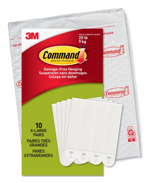 Command Pack de 20 Tiras Adhesivas para Objetos Pesados - 10 Pares XL - Soporta hasta 9kg - Color Blanco Command Pack de 20 Tiras Adhesivas para Objetos Pesados - 10 Pares XL - Soporta hasta 9kg - Color Blanco