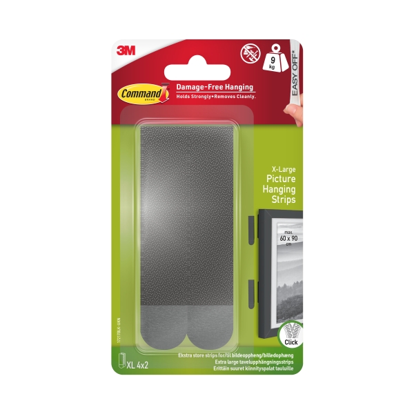 Command Pack de 8 Tiras Adhesivas para Objetos Pesados - 9kg - 4 Pares XL - Soporta hasta 9kg - Color Negro Command Pack de 8 Tiras Adhesivas para Objetos Pesados - 9kg - 4 Pares XL - Soporta hasta 9kg - Color Negro