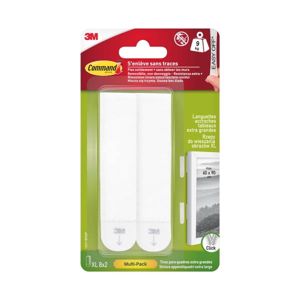 Command Pack de 16 Tiras Adhesivas para Objetos Pesados - 8 Pares XL - Soporta hasta 9kg - Color Blanco Command Pack de 16 Tiras Adhesivas para Objetos Pesados - 8 Pares XL - Soporta hasta 9kg - Color Blanco