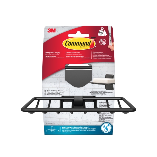 Command Jabonera de Aseo - Soporta hasta 0.9kg - Incluye 2 Tiras Adhesivas Medianas para Aseo - Color Negro Mate Command Jabonera de Aseo - Soporta hasta 0.9kg - Incluye 2 Tiras Adhesivas Medianas para Aseo - Color Negro Mate